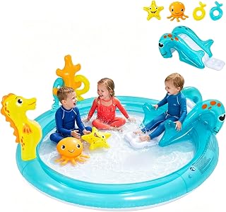 COSTWAY Planschbecken für Kinder, aufblasbarer Kinderpool mit Rutsche | Schwimmbecken Kinder, Swimmingpool mit Sprinkler, Kinderplanschbecken, Wasserspielcenter für Garten, 178 x 157 x 67,5 cm