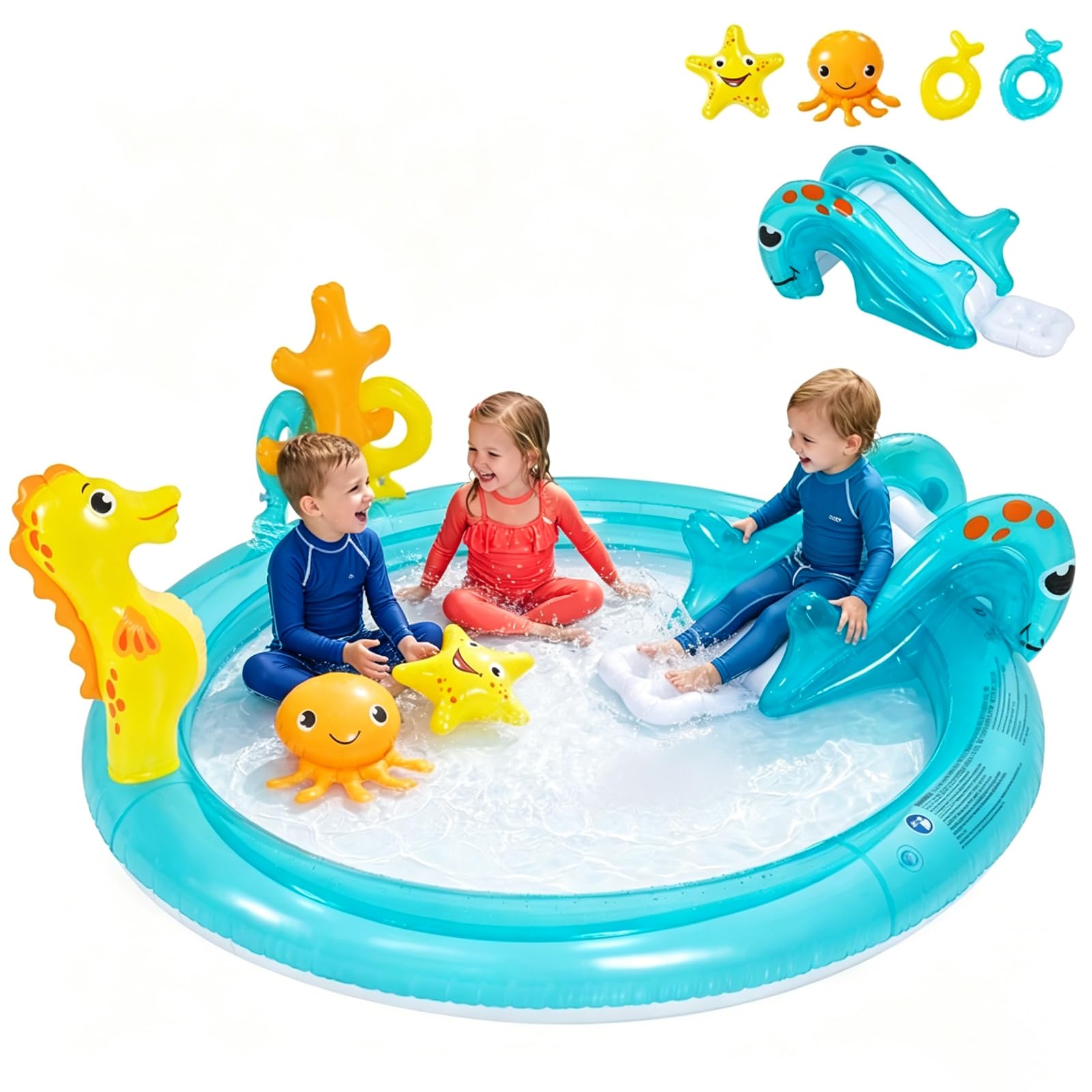 COSTWAY Planschbecken für Kinder, aufblasbarer Kinderpool mit Rutsche | Schwimmbecken Kinder, Swimmingpool mit Sprinkler, Kinderplanschbecken, Wasserspielcenter für Garten, 178 x 157 x 67,5 cm