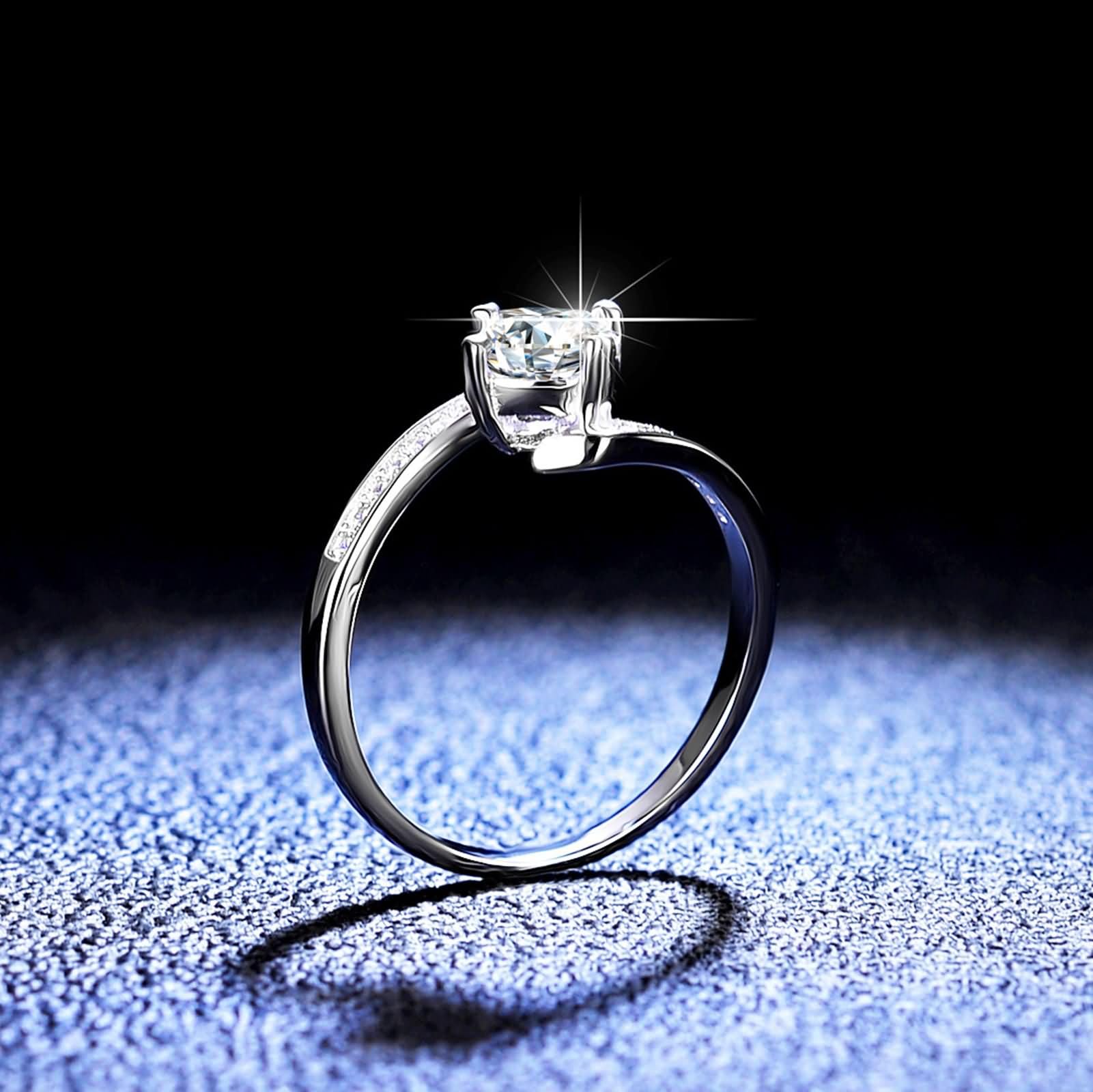 Anillo de oro de 18 quilates para mujer, anillo solitario de garra de moissanita, anillos de boda y compromiso para ella, oro blanco de 9 quilates, 14 quilates y 18 quilates, talla H 1/2-V 1/2