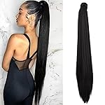 SEIKEA 35 Inch Clip in Ponytail Extension Wrap Around Long Straight Pony Tail Hair Synthetic Hairpiece for Women - Black