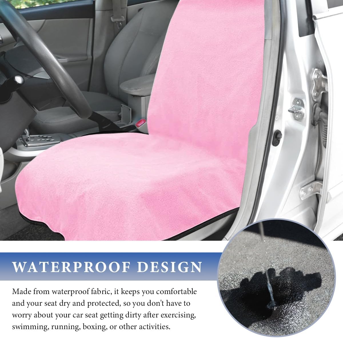 Car Towel Seat Cover, Waterproof Sweating Towel Non-Slip Front Seat Protector, Universal Soft Carseat Protective Cover for Gym Workout Running Swimming, Car Accessories (Pink) image 4