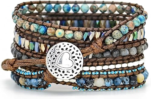 Miniatura 4 de Pulsera bohemia con cuentas compatible con correas de Apple Watch para mujer, hecha a mano con piedra natural, multicapa, correa bohemia con cuentas