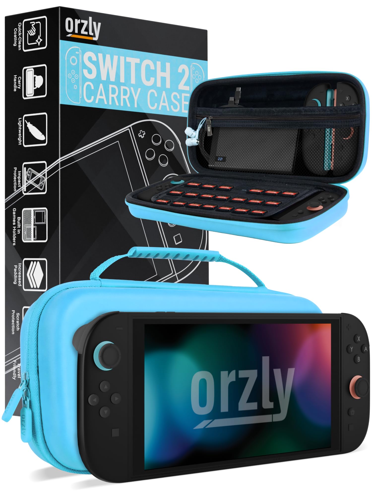 Orzly Tragetasche für die Nintendo Switch 2 (2025) Konsole, 7,9 Zoll Bildschirmschutz, Hartschalenetui mit intelligenter Aufbewahrung für Zubehör und Spiele, Taschen, Geschenkbox-Edition