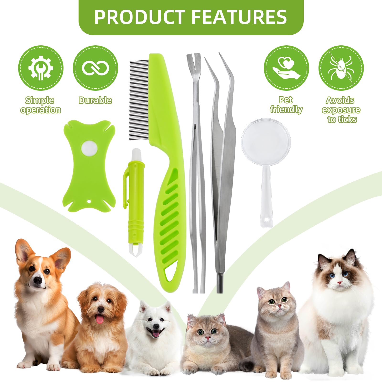 Kit 5 Pinzette Per Zecche - Con Lente D'Ingrandimento E Pettine Antipulci, Per Cani, Gatti E Umani - Foto 3