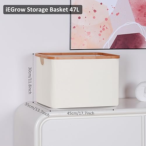 Miniatura 4 de iEGrow Paquete de 2 cestas de almacenamiento, contenedores de almacenamiento plegables con asas de bambú, almacenamiento rectangular para organizar