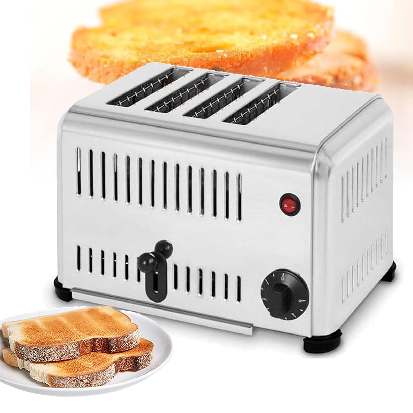 ERICAT 4 Slice Bread Toaster, Commercial 4 Slice Toaster Machine with 1-5 Min Timer and Removable Crumb Tray, 5 Browning Levels and 1800W Roasting Quickly, 2 Cm Slot, for Bread, West Toast, Muffins