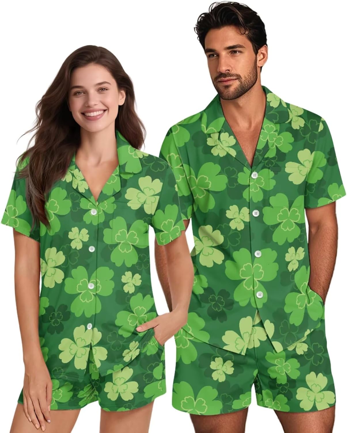 Matching Pajamas for Couples Husband And Wife Sleepwear Short Sleeve Sleep Shirts And Shorts Comfortable Pjs Set