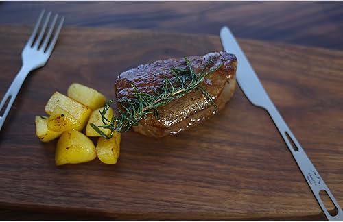 Miniatura 9 de Utensilios de campamento de titanio, juego de 3 piezas, cuchara y tenedor, juego de cubiertos con bolsa y mosquetón para acampar al aire libre,