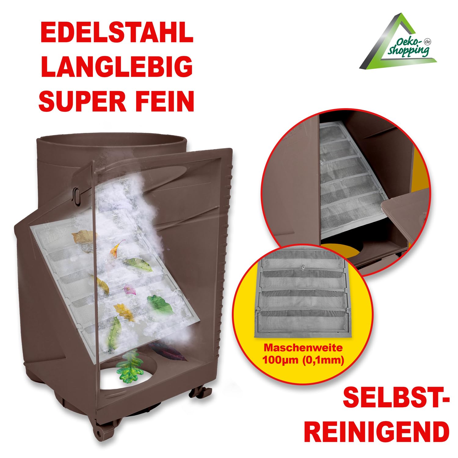 Filtro de Tubo de Bajada, Filtro de bajante colector de Lluvia T50 marrón/Gris: el Filtro de Agua de Lluvia para barriles de Lluvia con una eficiencia de hasta el 95% con Accesorios