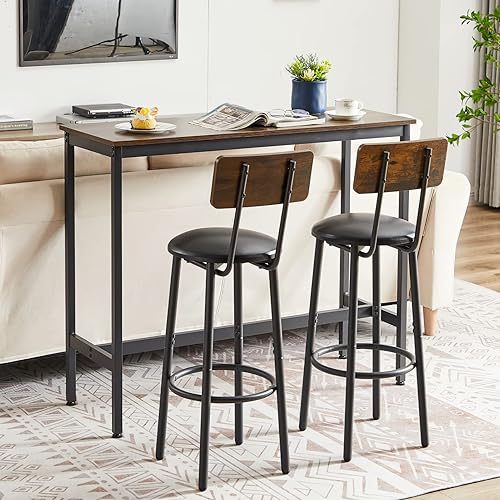 Miniatura 6 de Lecut Juego de mesa de bar de 43 pulgadas y 2 sillas, 3 piezas para espacios pequeños, mesa de comedor rectangular para 2 mesas de bar de altura de