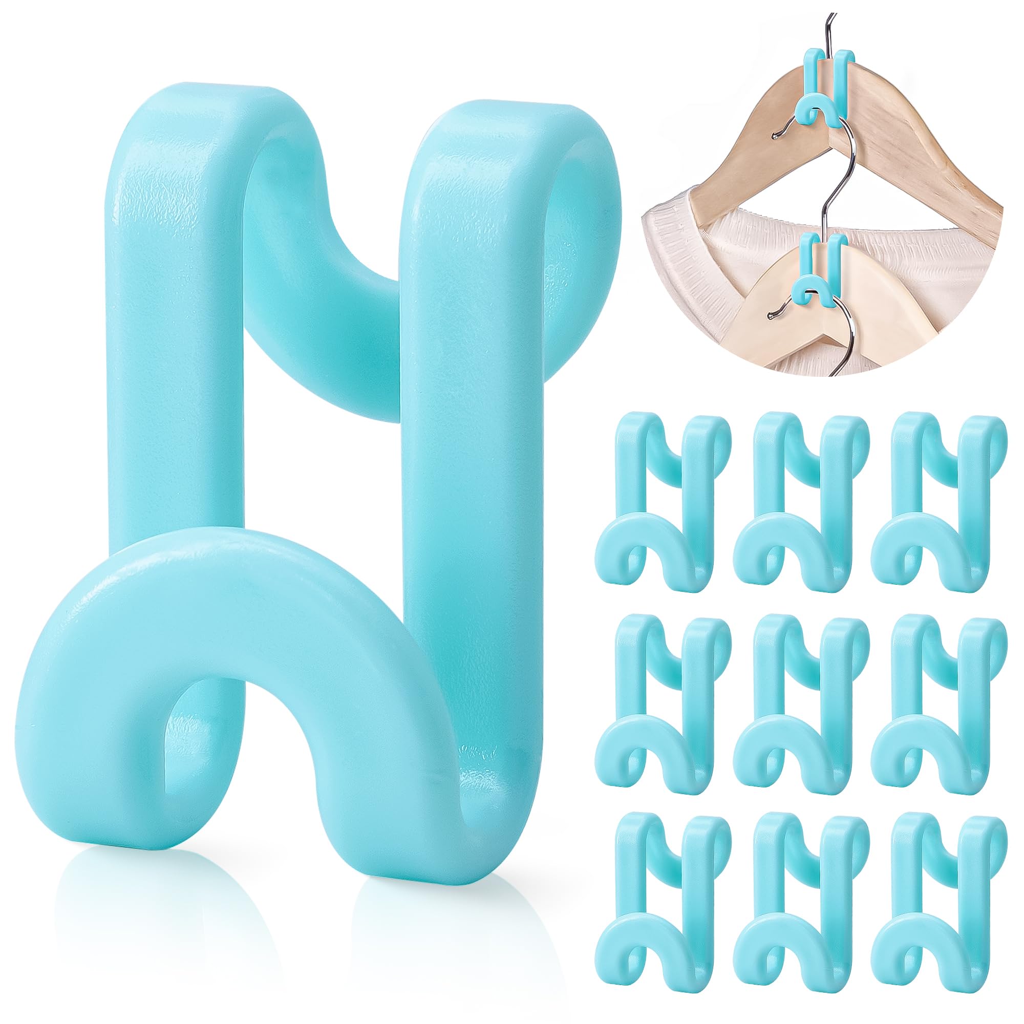MliciHangers Hooks Space Saver, 60 Pack Clothes Connector Hooks, Clothes Stacking Extender for Hangers Closet Organization (Sky Blue)