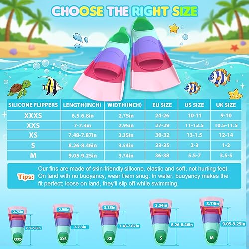 Miniatura 3 de Gintenco Aletas de natación para niños, aletas de entrenamiento de natación para natación, aletas de tamaño de viaje con bolsa de malla, aletas de