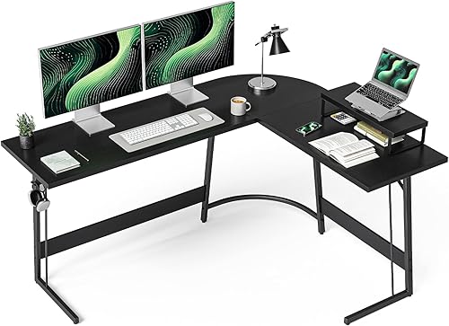 Miniatura 63 de CubiCubi Escritorio en forma de 59 pulgadas, escritorio de esquina para computadora con superficie de fibra de carbono, escritorio para juegos con