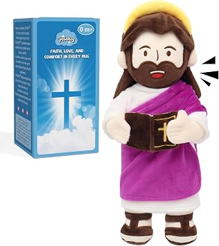 Yelakey Jesus Plush Musical Toy with Halo, Singing 20 Bible Verses & 20 Songs, 13.4" Interactive Hymn Stuffed Plushie, Religious Gift for Kids Sunday School & Easter
