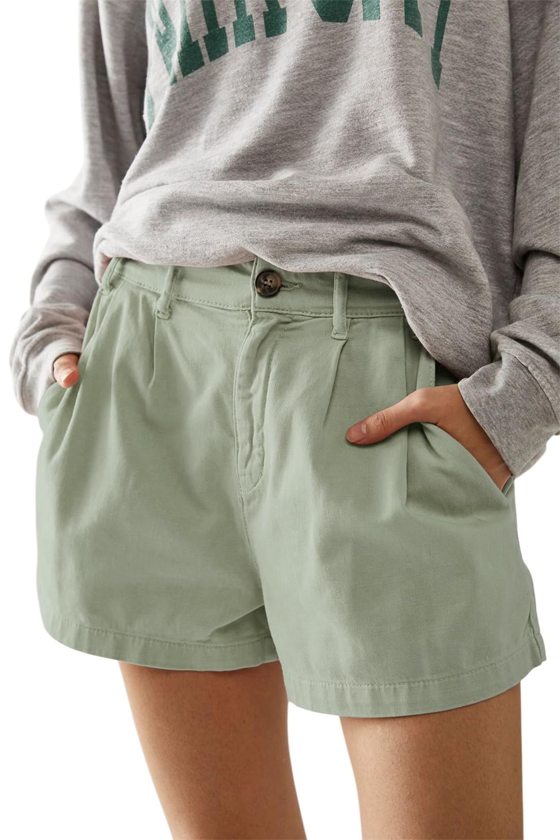 Lesore Womens Relaxed Fit Elastic Waist Casual Summer High Rise Shorts Pockets Chino Shorts Pants Trousers