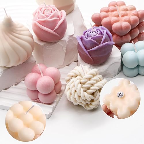 Miniatura 5 de EuTengHao Juego de moldes de vela de silicona para hacer velas con mechas de vela, molde de silicona 3D para cera de soja, jabón, pasteles, postres,