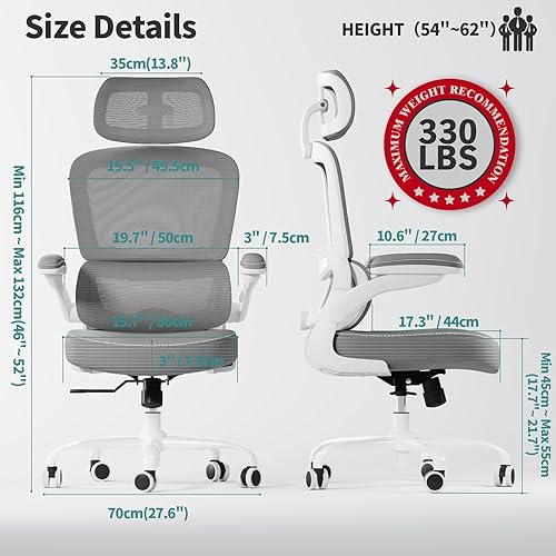Miniatura 2 de TRALT Silla ergonómica de oficina, silla de escritorio con reposacabezas ajustable, silla de computadora de soporte lumbar, silla cómoda de malla