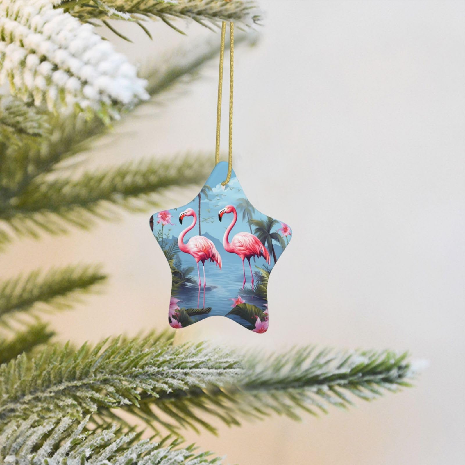 Christmas Tree Decoration Hanging Star Ornament Tropical Flamingos Ceramic Ornaments Christmas Tree Decorations Star Pendants for Xmas Tree Winter New Year Wedding Party Supplies