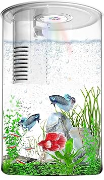 Desktop Fish Tank 3 Gallon Self-Cleaning, Nano Aquarium Goldfish Tank Starter Kit with LED Light & Filter, 360 View for Small Fish, Kids Room & Home Decor 17Color