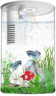 Desktop Fish Tank 3 Gallon Self-Cleaning, Nano Aquarium Goldfish Tank Starter Kit with LED Light & Filter, 360 View for Small Fish, Kids Room & Home Decor (17Color Modes, Large)