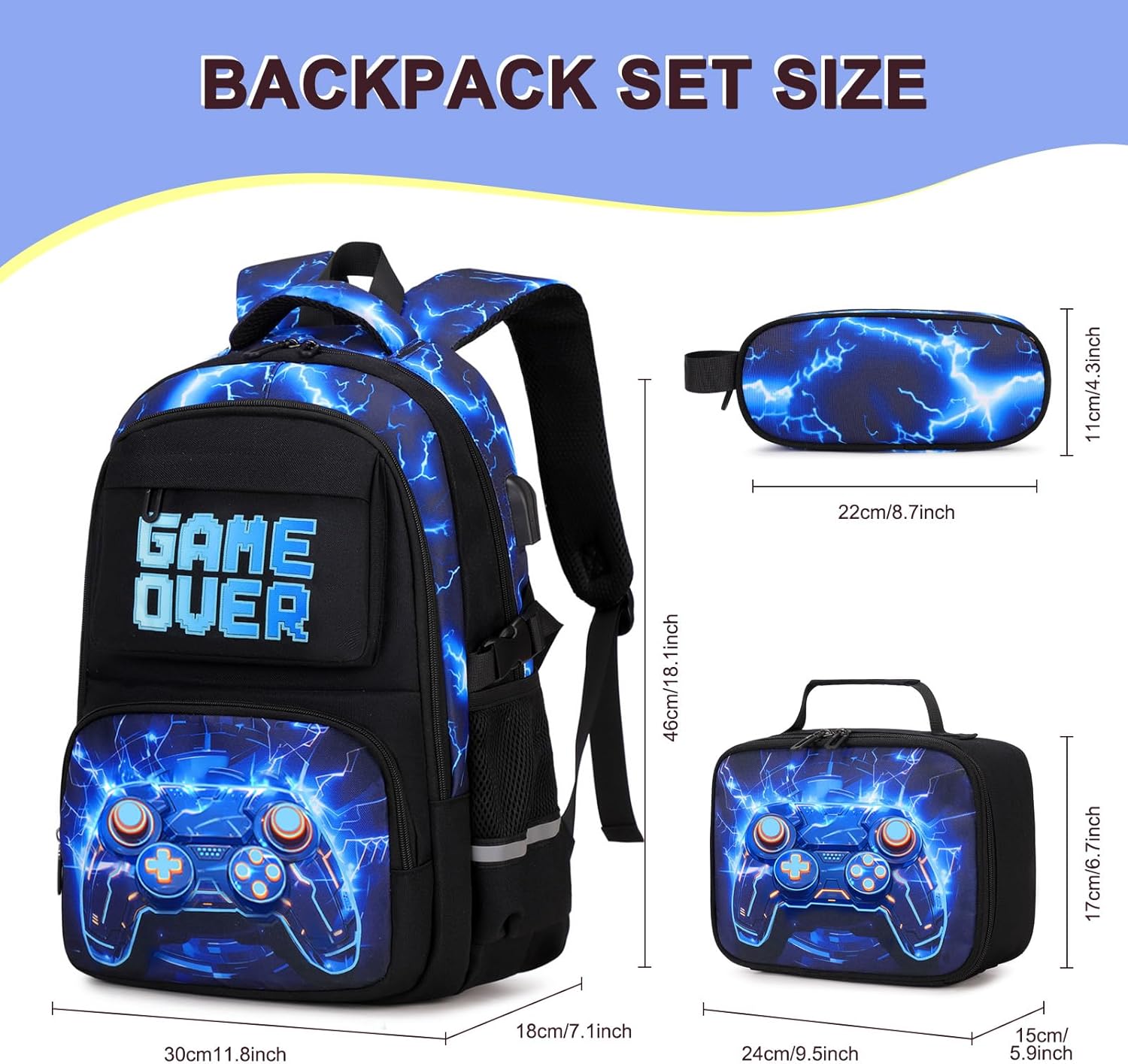 Boys Backpack for School, 3PCS Cool Luminous Backpack for Boys with Lunch Bag Pencil Case, Kids Bookbag Teen Backpacks for Kindergarten Elementary Middle School - Image 2