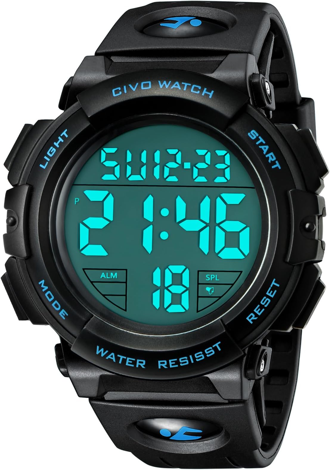 Men's Digital Sport Watch: Oversized Big Numbers LCD Backlight - Read Time at a Glance While Running No Need to Stop - Clear as Wall Clock from 4M - Waterproof for Outdoor Running & Camping