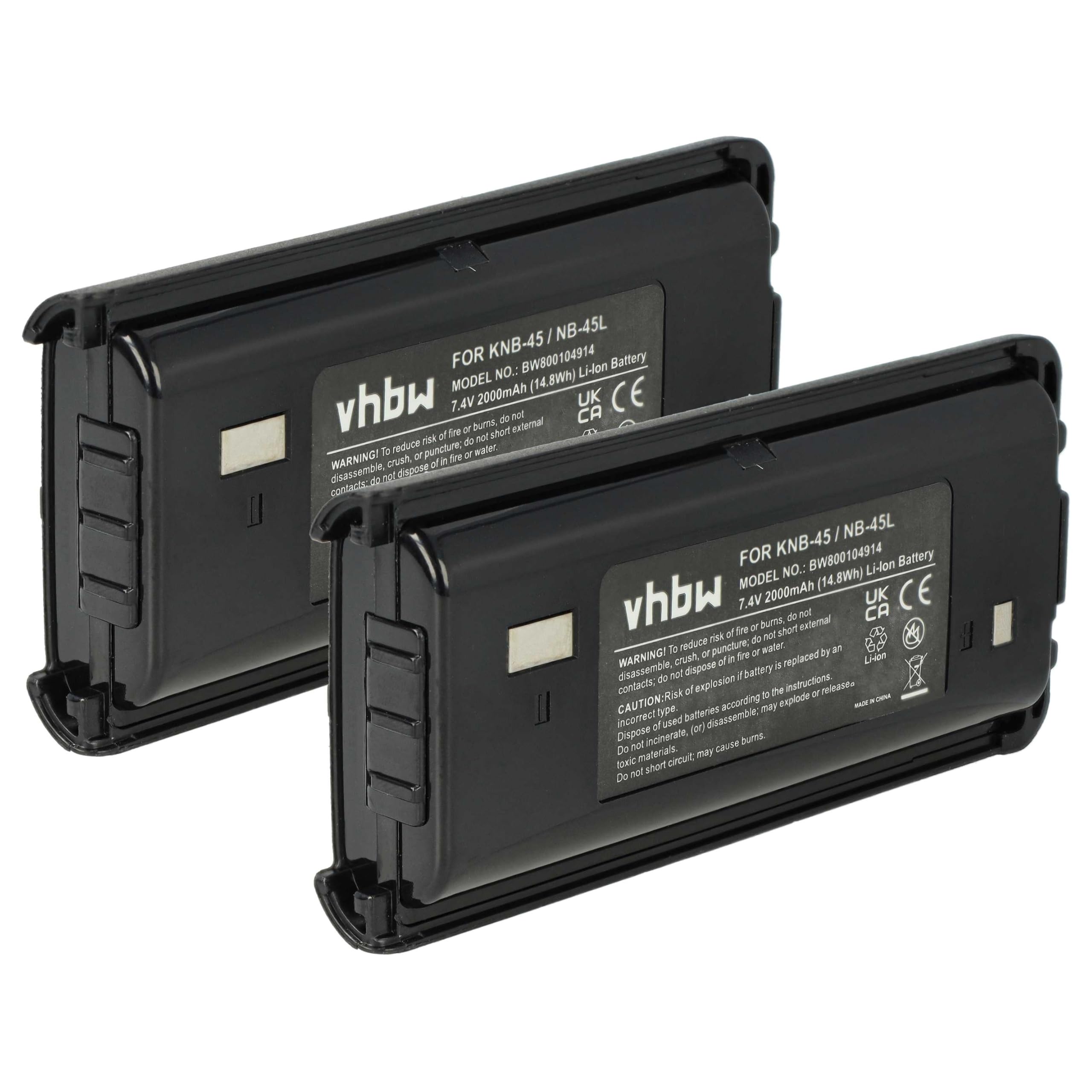 vhbw 2X Batterie Remplacement pour Kenwood KNB-45, KNB-45L, KNB-45Li pour Radio Talkie-walkie (2000mAh, 7,4V, Li-ION)