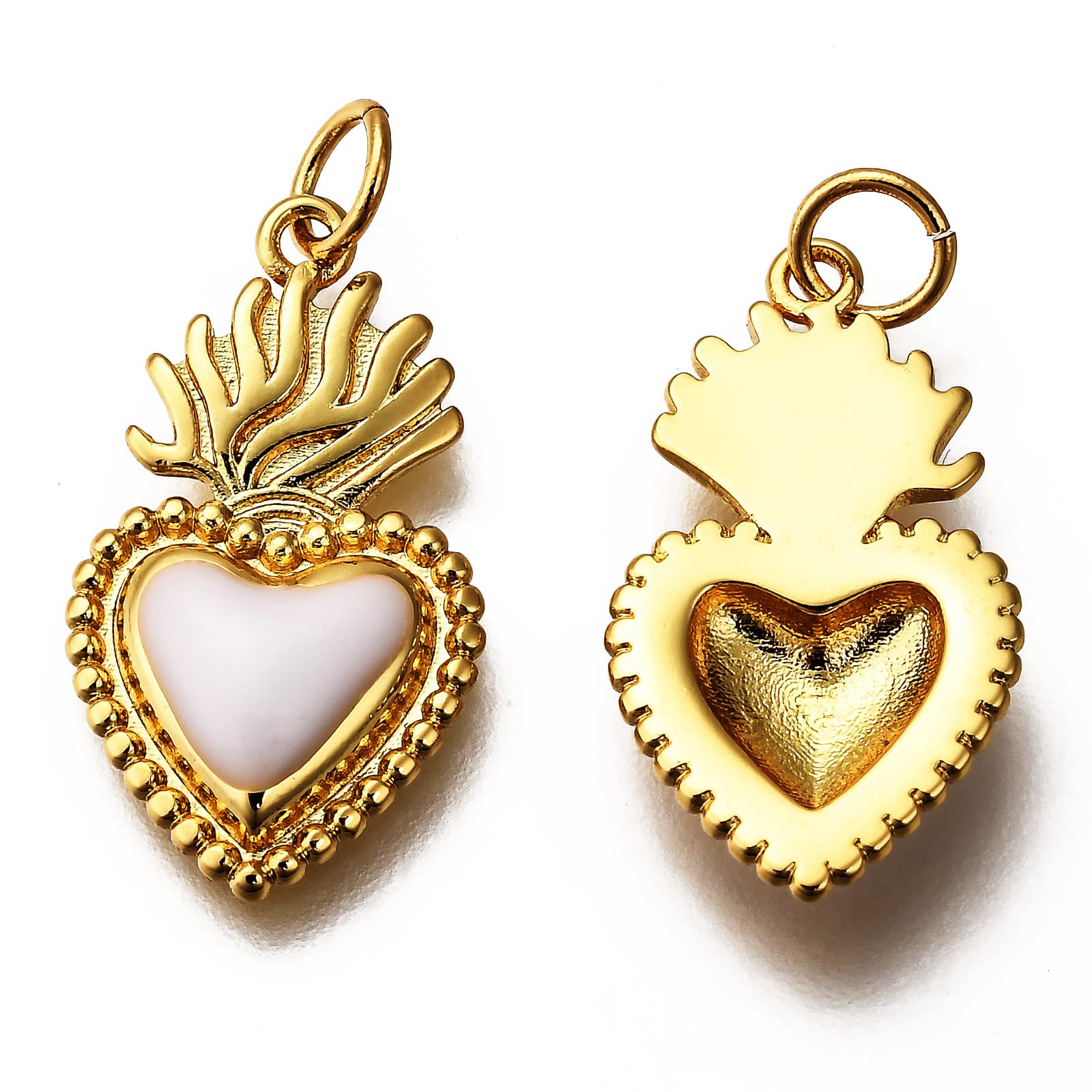 BEEFLYING 10 Pz Ciondolo ex Voto Sacro Cuore Smaltati in Metallo Placcato Oro Ciondoli Smaltati Pendenti con Risultati in Ottone per Gioielli Collana Bracciale Fare Forniture Artigianali,Bianco