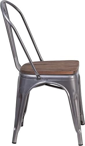 Miniatura 7 de Merrick Lane Silla de comedor apilable con respaldo de listones verticales de metal, marco recubierto transparente, asiento de madera de olmo con