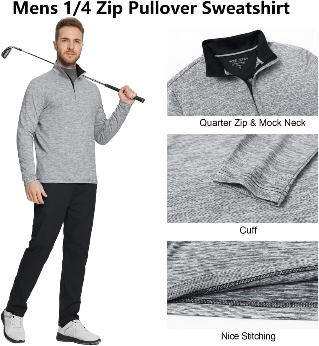 Rouen Quarter Zip Pullover Men Performance Dry Fit Mock Neck Brushed Casual Sports Golf Mens 1/4 Zip Pullover Sweatshirts - Image 4