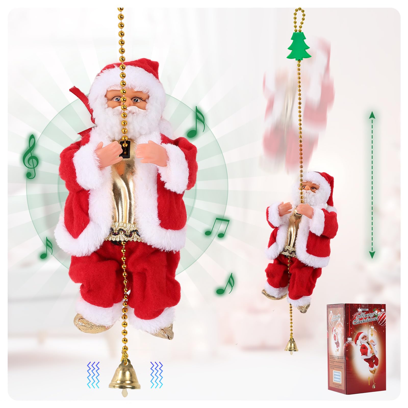 Jouet de Noël musical avec Père Noël grimpant automatique à triple vitesse