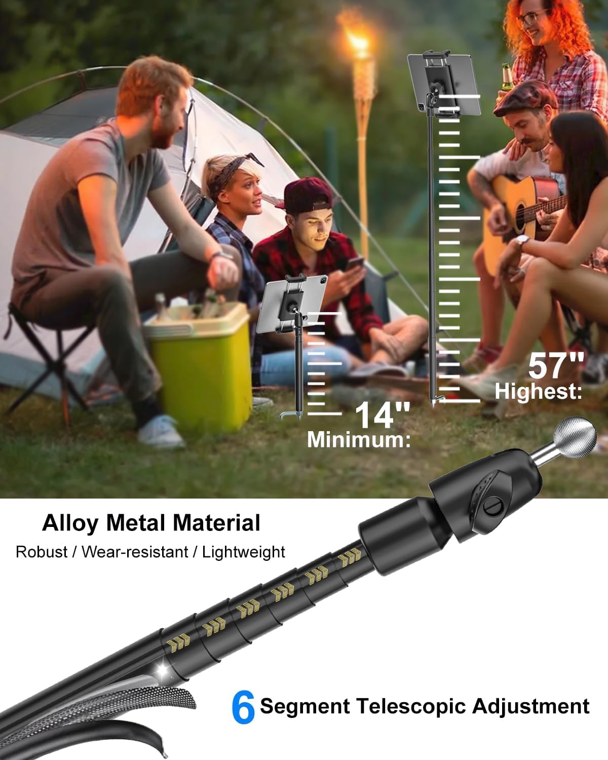 Tablet Tripod for Outdoor [57" Metal Monopod] iPad Tripod Stand for Camping, Travel, Field, Parties, Gatherings, Compatible with iPad Pro 12.9, Mini, Air, and 4-13" Tablet and Cell Phones