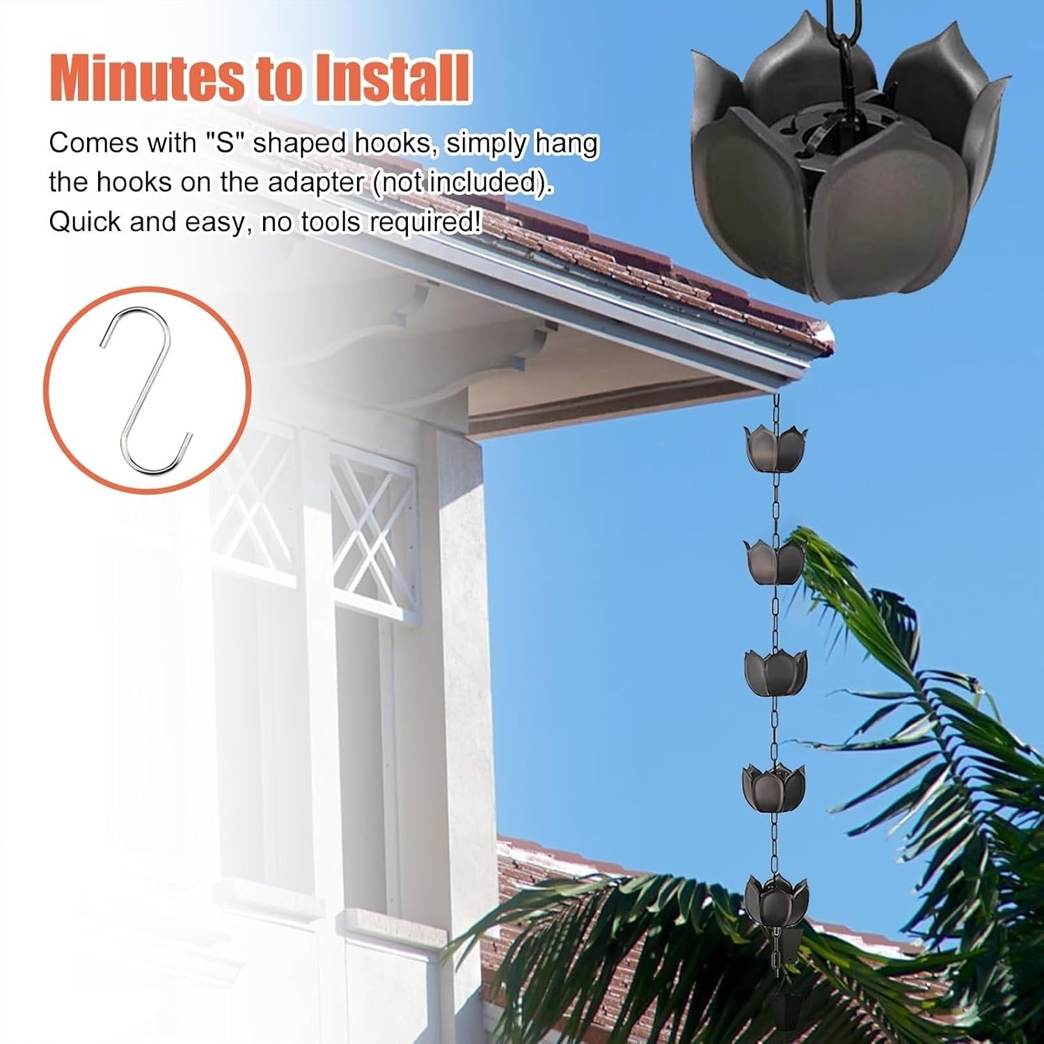 Resin Lotus Rain Chain for Gutters, Decorative Downspout Replacement, Rain Catcher for Garden Balcony Gazebo(5m (16.4ft))