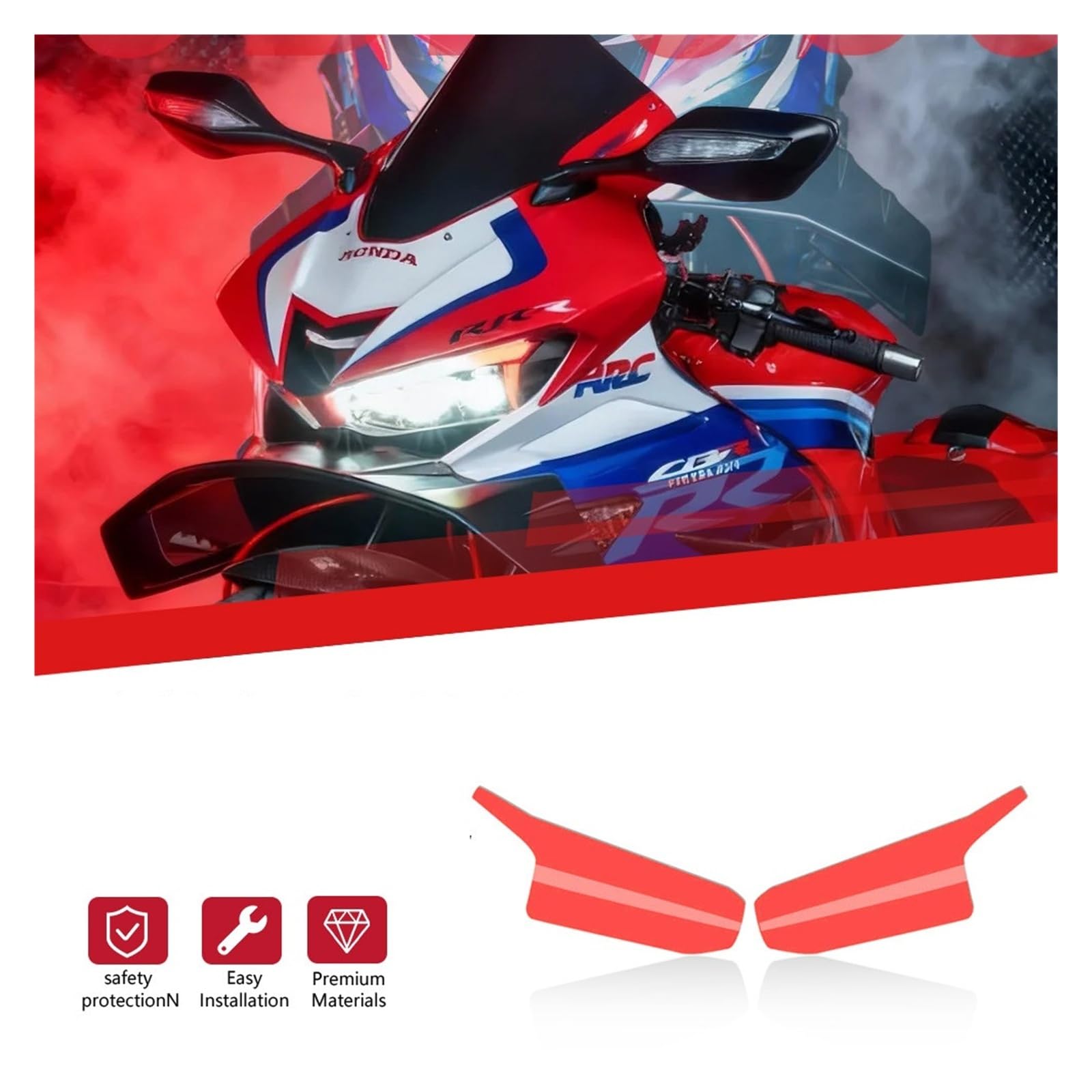 osłona reflektora motocykl Dla Honda CBR650R CBR 650 R 2019-2020 Osłona Reflektora Motocykla, Folia Ochronna Zmieniająca Kolor, Soczewka Reflektora metalowy retro grill(Red)