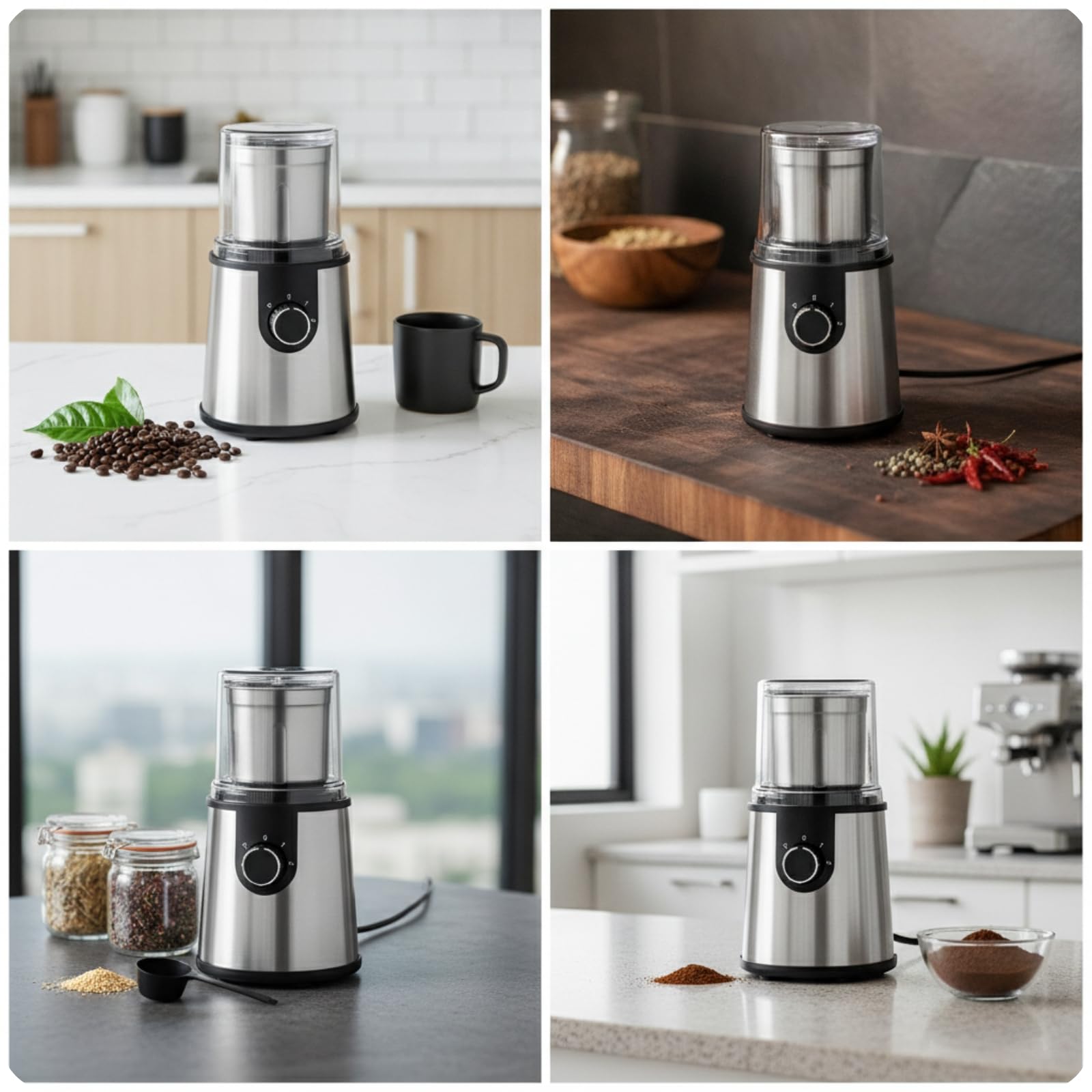 Tapa Transparente Cuchara Medidora Electrodoméstico Molinillo para Café y Especias, Negro, 220V Estándar Europeo