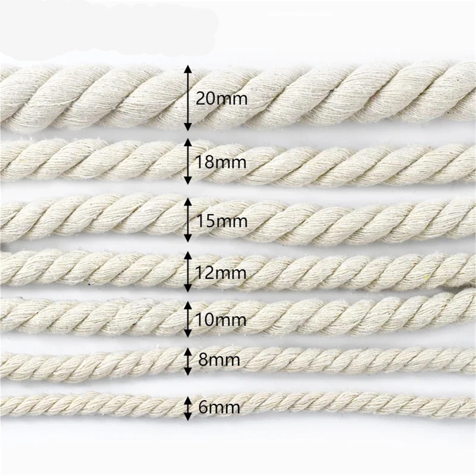 Cordón de algodón Trenzado Cuerda Algodon 5/10M 5-20mm | 3 cuerdas trenzadas decorativas for bolsa de ropa, cordón de macramé trenzado for el hogar(Beige-15mm,10Meters)