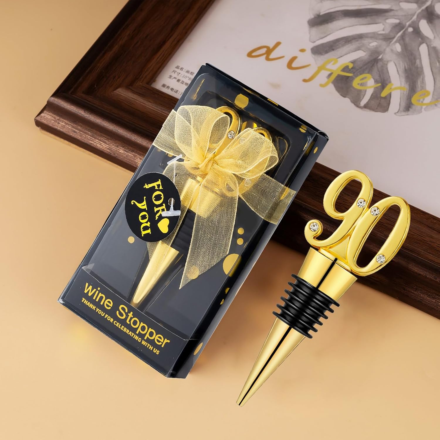 24 Pack 90th Birthday Party Favors 90 Years Old Wine Stopper for 90th Wedding Anniversary Party Souvenrs, Black and Gold Theme Birthday Party Gifts Decorations for Guests (24, Black 90)