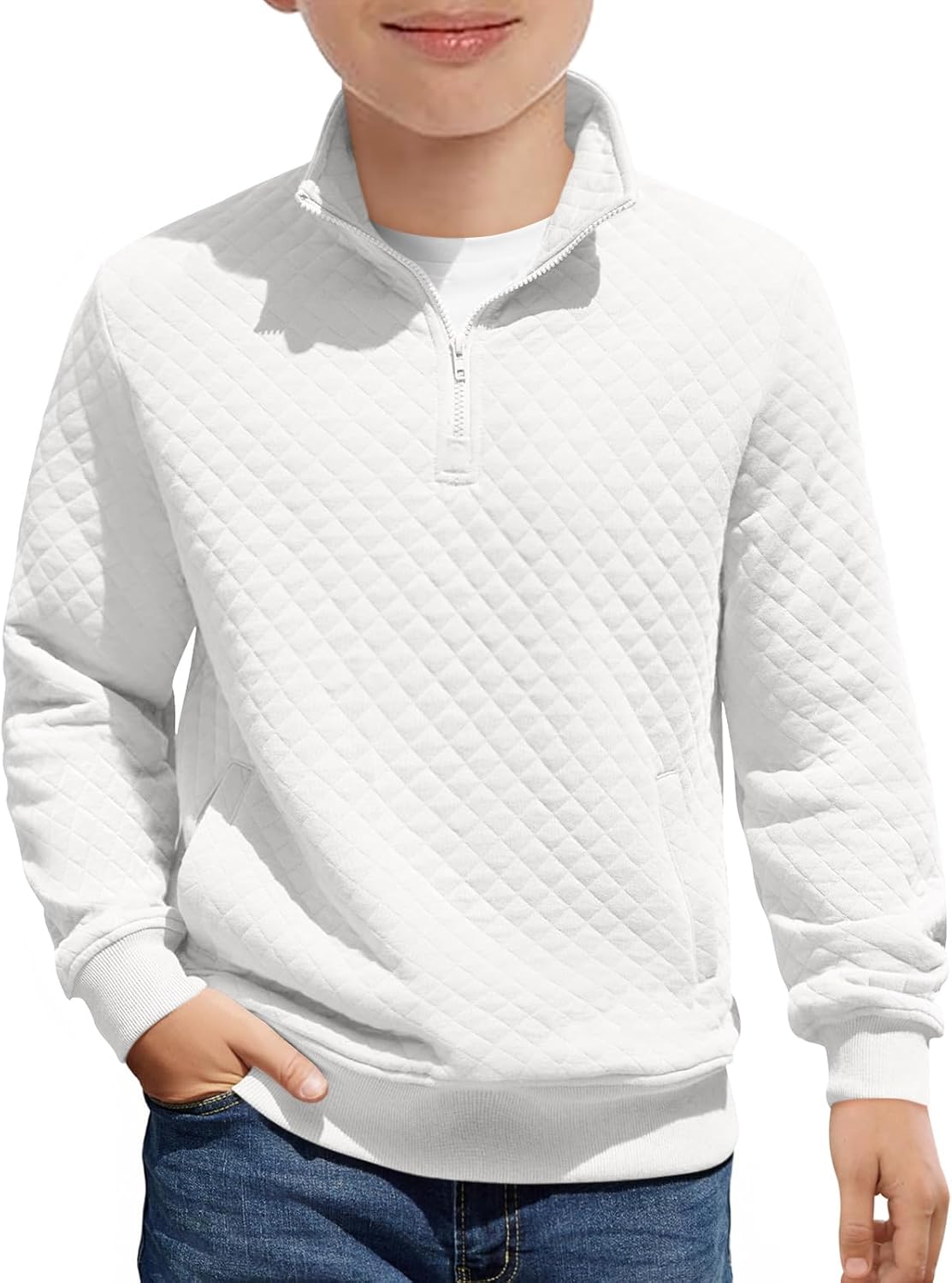 Haloumoning Boys Quarter Zip Quilted Sweatshirts Kids Fashion Long Sleeve Pullover Clothes 5-14 Years