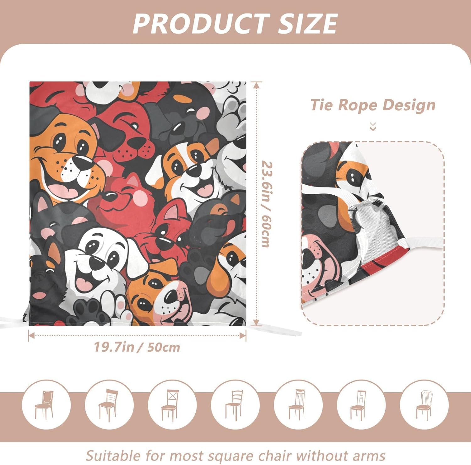 ALAZA Cute Funny Dogs Chair Back Cover Set of 6, Washable Reusable Removable Chair Slipcovers Decorative Chair Cover for Home Kitchen Wedding Party