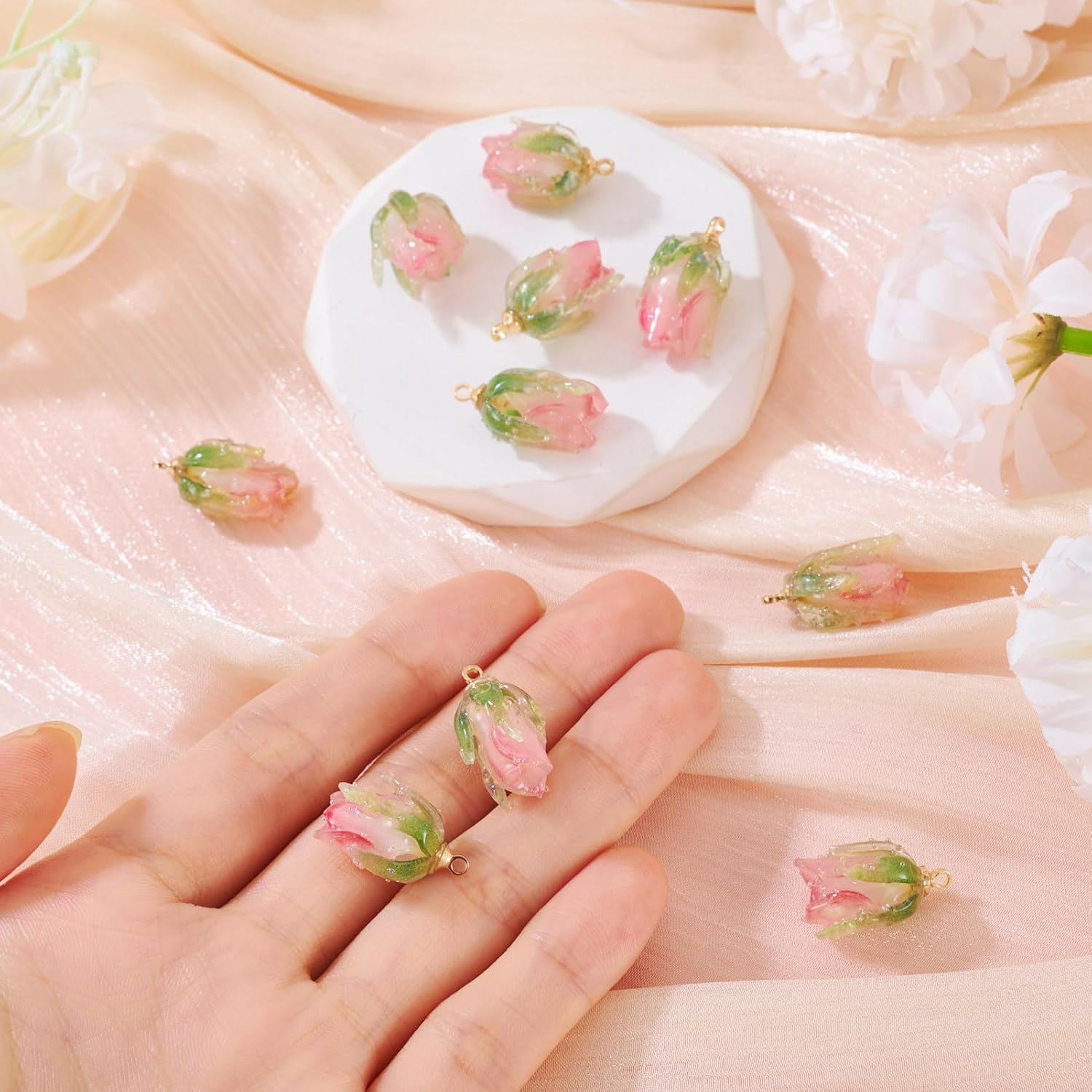 Craftdady Flower Bud Jewelry Charms Rose Flower Acrylic Dangle Pendants Floral Bracelet Keychain Charms Hang Ornament for DIY Craft Necklace Jewelry Making - Image 6