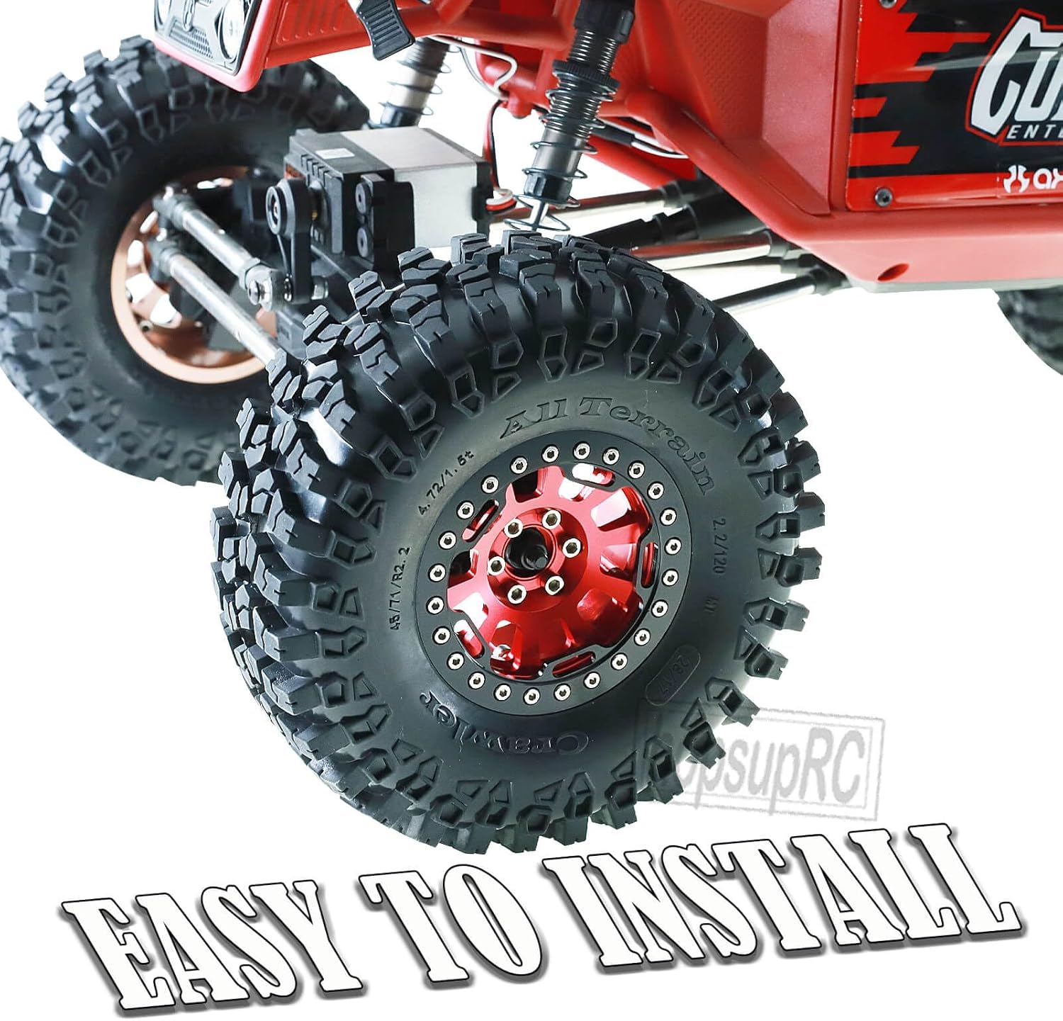 RC 2.2in Tires Tyres & Aluminium 2.2in Beadlock Wheel Rim for 1/10 SCX10 Capra AMG 6x6 TRX4 Gen8 Everest Gen 7 Pro RC Crawler (4PCS Red)