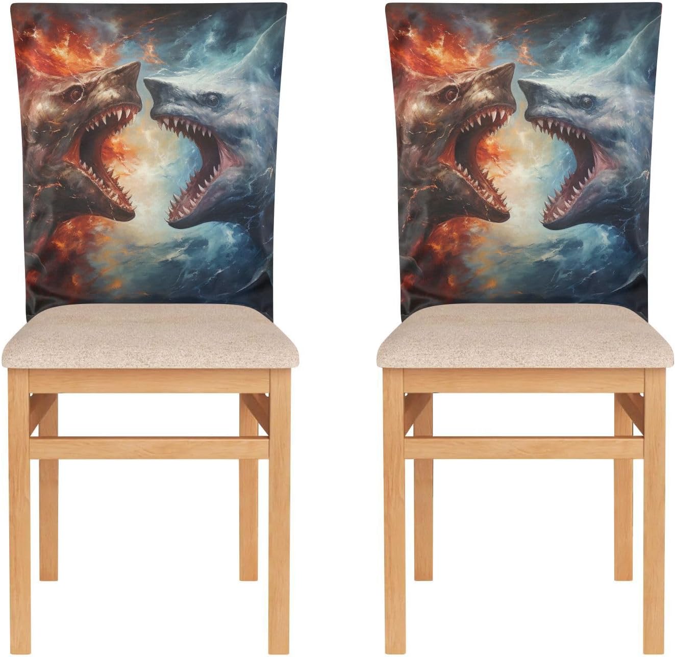 ALAZA Sharks in The Fire and Water Chair Back Cover Set of 6, Washable Reusable Removable Chair Slipcovers Decorative Chair Cover for Home Kitchen Wedding Party