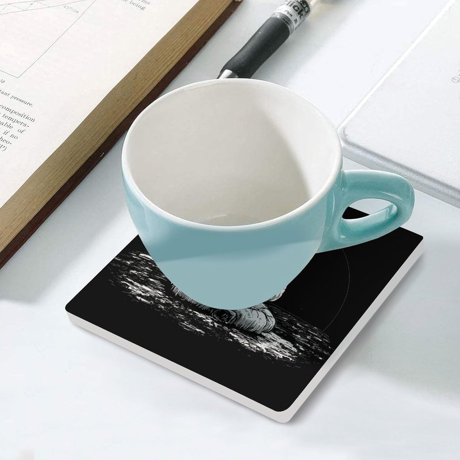 Astronaut Coaster for Drinks Square Ceramic Table Coasters Stone Mat Crafts 4PCS Home Kitchen Decor