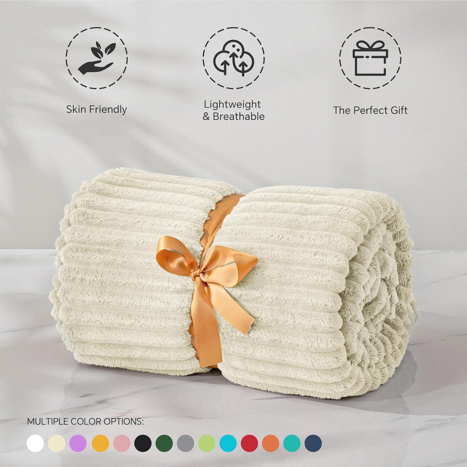 BEDELITE Fleece Throw Blanket for Couch – 3D Ribbed Jacquard Soft and Warm Decorative Fuzzy Blanket – Cozy, Fluffy, Plush Lightweight Beige Throw Blankets for Bed, Sofa, 50x60 inches - Image 3