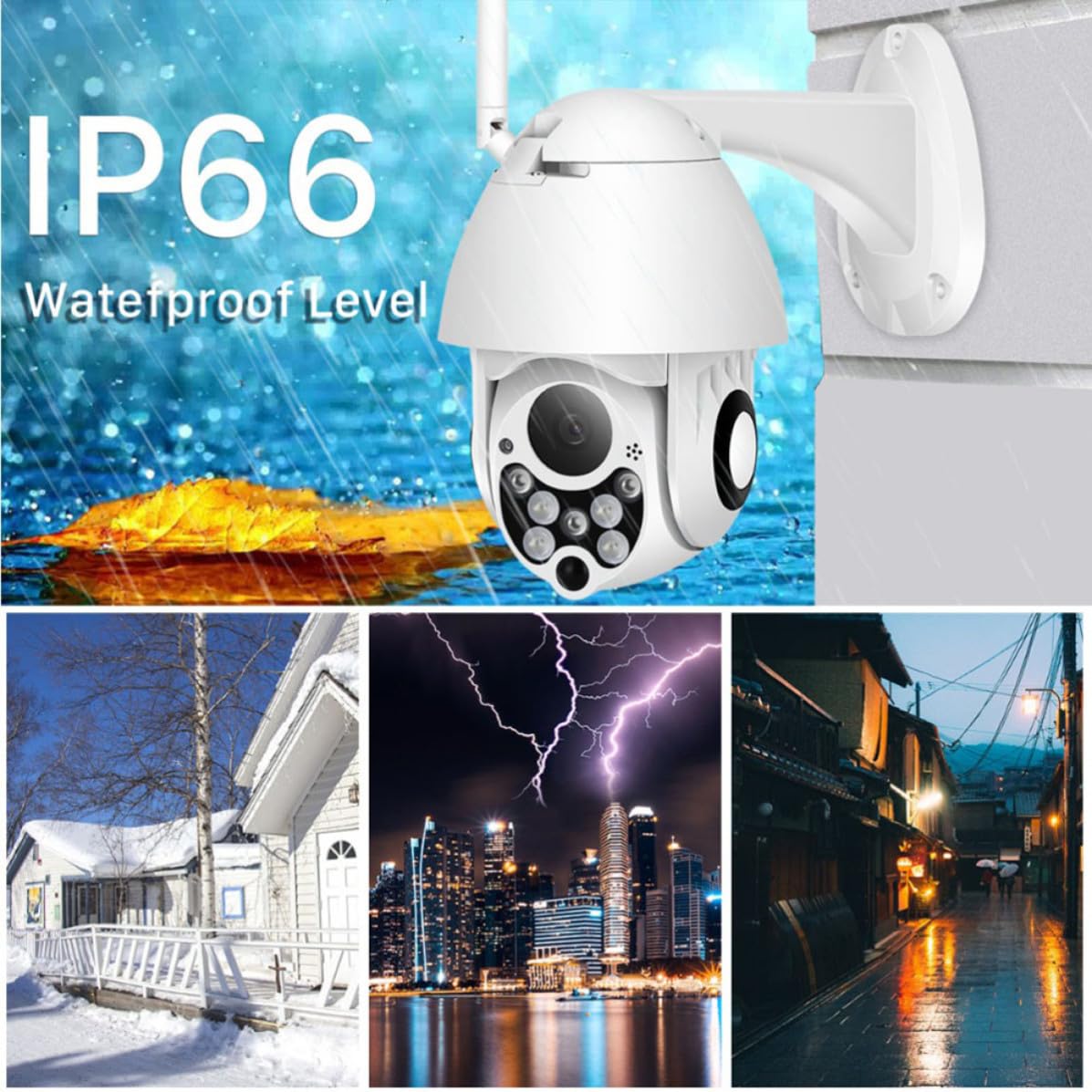 HEMOTON Telecamera di Sicurezza Ptz, Telecamera a Cupola Wireless, Plastica Bianca, Audio Bidirezionale, Tono di Allarme, Max 128 Gb, per Ufficio e Assistenza Anziani