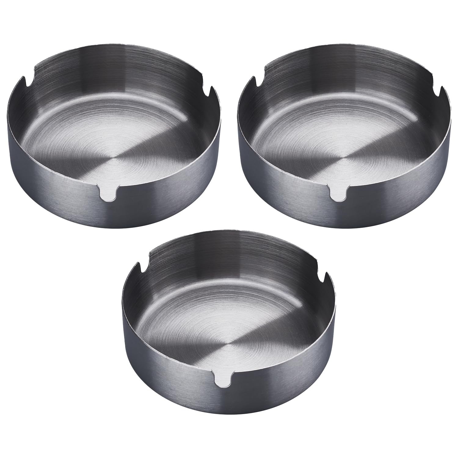 Stainless Steel Ashtray Set of 3 - Modern Portable Grey Ashtray for Cigarettes - Robust, Stainless Design - Ideal for Indoor and Outdoor Use