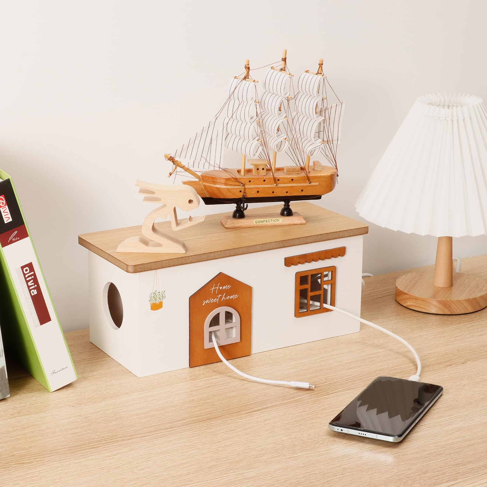 Amazon.com: TUKDAK Cable Management Box, Wood Extension Cord