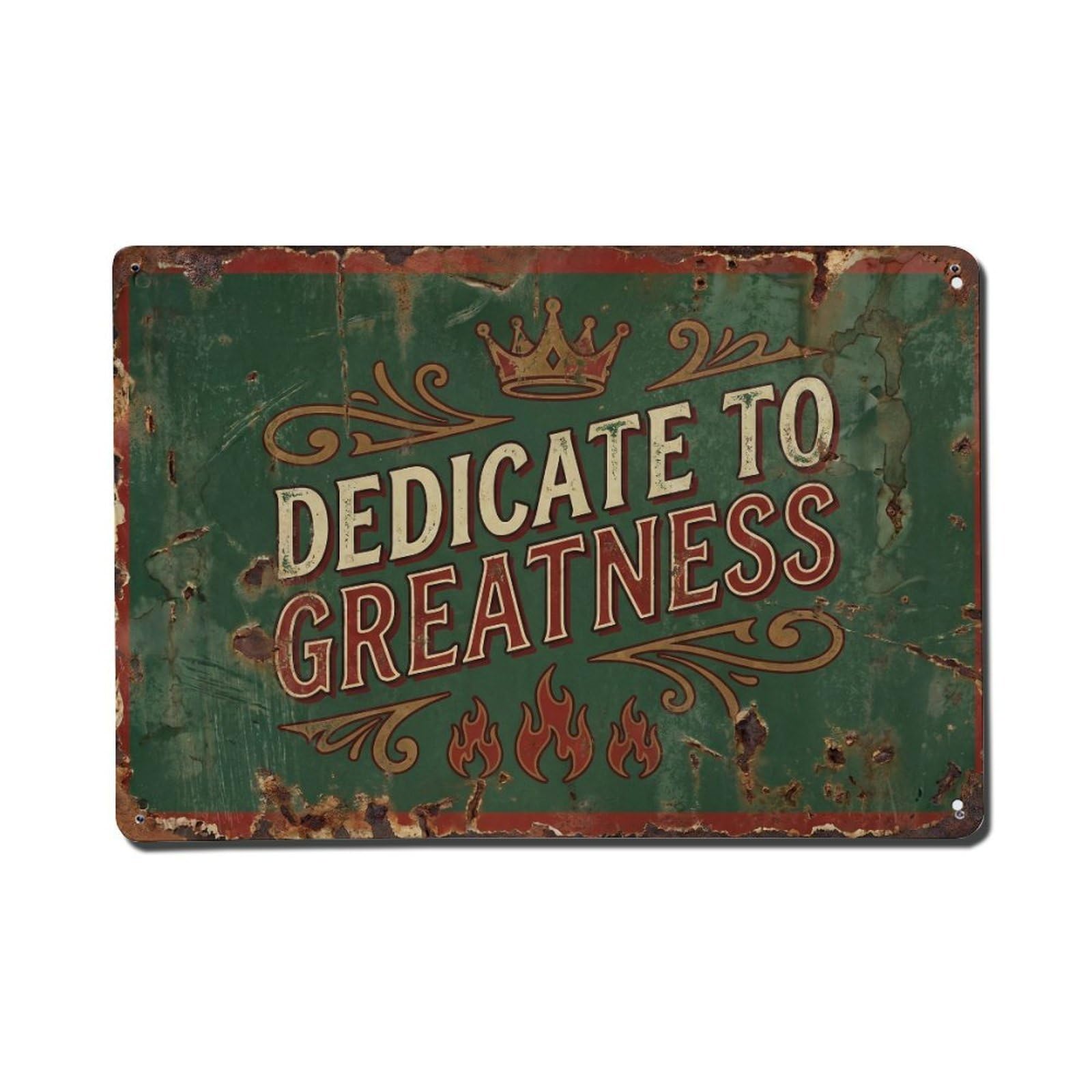 Dedicate to Greatness Devotion Retro Motivational Slogans Vintage Metal Tin Sign Wall Decor for Cafe, Club, Garden Metal Poster 8x12Inch