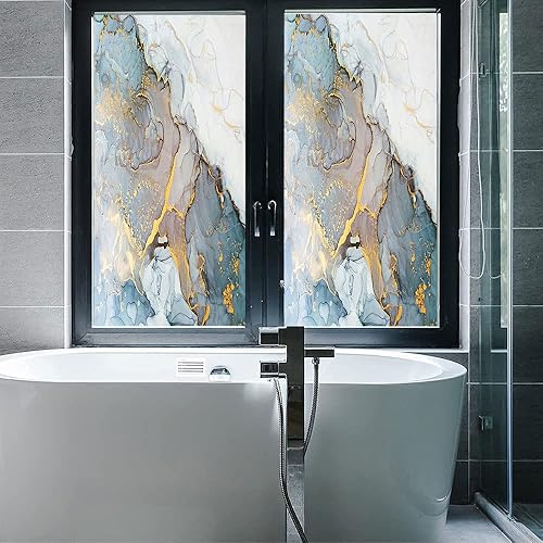 Miniatura 5 de Película estática de mármol para ventana, pintura de arte abstracto, textura de mármol, película de vidrio para decoración del hogar de ventanas de