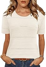 LUYAA Short Sleeve Sweater for Women Spring Summer Crochet Tops Crewneck Ribbed Casual Lightweight Pullover Sweaters